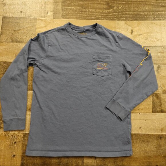 Vineyard Vines Long Sleeve Pocket Tee Youth Large (16) Blue Whale Graphic - Picture 1 of 10